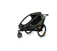 Hamax - Remorque Outback Vert/Noir - 2 Places - Légère et Confortable - Sièges inclinables - Grandes fenêtres - Réflecteurs pour visibilité - Fixation vélo/Poussette - Cadre Aluminium