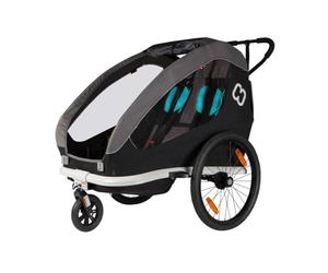 Hamax - Remorque Traveller 2 Places Noir/Gris - Remorque Vélo et Poussette - Sécurité Optimale - Harnais 5 Points - Réflecteurs Multiples - Légère et Pliable - pour Enfants Jusqu'à 22 kg