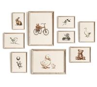 Hambient Lot de 9 Affiches Vintage Sans Cadre - Posters Animaux pour Chambre Bébé - Décoration Murale Enfant Beige - Idée Cadeau Naissance