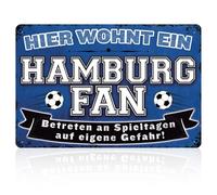 Hambourg Fan Plaque en métal avec inscription en allemand Hier Wohnt Ein Hambourg Fan Plaque murale, plaque de porte, plaque à suspendre pour les amateurs de football, plaque décorative, idée cadeau