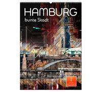 Hamburg bunte Stadt (Wandkalender 2026 DIN A2 hoch), CALVENDO Monatskalender: Hamburg, bezaubernde Stadt an der Elbe in bunten Farben.