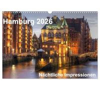 Hamburg - Nächtliche Impressionen (Wandkalender 2026 DIN A3 quer), CALVENDO Monatskalender: Hamburg - die Perle des Nordens