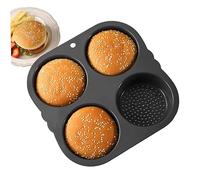 Hamburger Bun Pan 4 Cavities Hamburger Bun Mold 4 Inch Round Silicone Baking Tray Non-stick Bread Baking Tin with Dense Porosity for Kichen Tool