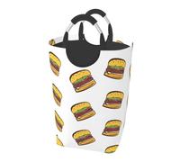 Hamburger dessin animé mignon,Panier à linge pliable, grand bac de rangement résistant avec poignées, 50 L