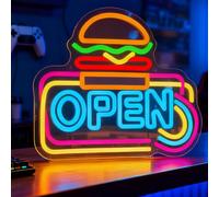 Hamburger Open Enseigne Néon, Panneau Néon Hamburger, Décoration Murale, Panneau Neon Hamburger Open à Led, pour Magasin De Hamburgers Restaurant Cuisine Magasin de Restauration Rapide Fête