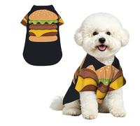 Hamburger Stack L Chemise hawaïenne pour petits chiens - Tenue d'été mignonne pour la plage pour chiot - Vêtement doux et respirant avec boutons