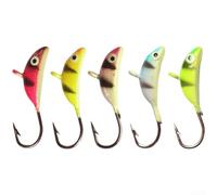 Hameçons à tête plombée lestés en forme de croissant de 12 g en métal pour pêche sur glace et matériel léger avec hameçons barbelés (5 couleurs par boîte)