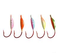 Hameçons lestés à tête plombée avec design incurvé et finition brossée pour les petites applications de pêche avec pointe barbelée et couleurs vives dans la construction en métal (5 couleurs par boîte