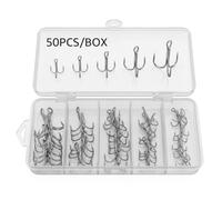 Hameçons Triples Pêche 50 Pièces, Hameçon Triple Argenté en Acier Carbone, Coffret Hameçons Triples Eau Douce et Eau Salée, Tailles 2/4/6/8/10 pour Pêche Carnassier