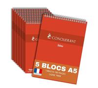 Hamelin CONQUERANT lot de 10 Bloc-Notes Sténo A5 Ligné 7mm 180 Pages Reliure Intégrale Couverture Carte Rouge