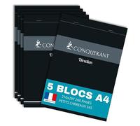 CONQUERANT lot de 5 Bloc-Notes Direction A4 Petits Carreaux 5mm 200 Pages Agrafées Tête Couverture Carte Gris