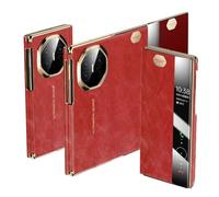 HAMEXLN Coque pour Huawei Mate Xts/XT, Véritable Cuir Luxe Rétro Etui À Rabat Smart View Electroplated Housse Antichoc Protectrice,Rouge,Mate XT