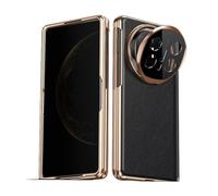 HAMEXLN Etui pour Huawei Mate X6, Anti Espion Coque Cuir Véritable Protège La Lentille Béquille Antichoc Écran Charnière Housse Placage,Noir,Mate X6