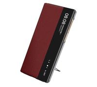 HAMEXLN Housse pour Huawei Mate Xts, Véritable Cuir Coque À Rabat Smart View Luxe Magnétique Support Bague Protection Étui Antichoc,Rouge,Mate XTs