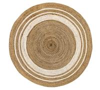 Hamid - Tapis Jute Naturel, Tapis de Jute Alhambra Couleur Naturelle Blanc Rond, Tapis 100% Fibre de Jute, Tissé à la Main, Tapis de Salon, Chambre, Couloir Alhambra Tapis, (150x150cm)