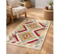 HAMID Tapis Kilim Herat, 100% Laine Tissée à la Main, Tapis Ethnique pour Salon, Chambre, Salle à Manger (88x63cm)