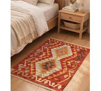 HAMID Tapis Kilim Herat, 100% Laine Tissée à la Main, Tapis Ethnique pour Salon, Chambre, Salle à Manger (85x67cm)