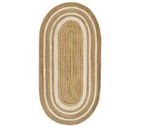 HAMID - Tapis Ovale en Jute de Couleur Bord Blanc Alhambra, Tapis Fait Main, 100% Fibre de Jute, pour Salon, Chambre, Décoration, (70x140cm)