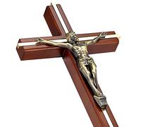 HAMIIS Croix murale crucifix en bois catholique avec une croix en métal à l'intérieur - Décoration d'intérieur de qualité supérieure - 25,4 cm
