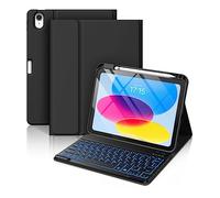 Hamile Étui pour iPad 10e génération avec clavier - Étui clavier pour iPad 10,9" 2022, 7 couleurs, rétroéclairé, sans fil, amovible, avec porte-crayon pour iPad 10e génération (noir)