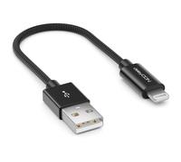 Hamiltion-0,15M Lightning 8 Pin Câble De Charge Usb Apple Mfi Pour Iphone 14 Pro Max 14 Pro 14 Plus 14 Se 13 Pro Max 13 Pro 13 Mini 12 Pro Max 12 Pro 12 Mini Bouchons Métalliques Câble Nylon-Noir