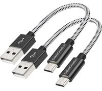 Hamiltion-15cm Câble Micro Usb, Lot De 2 Câble Court Tressé Usb A Mâle Vers Micro B Mâle, Charge Rapide, Compatible Avec Batterie Externe, Smartphone D¿Android, Kindles Etc., 0.5pied, Noir & Blanc
