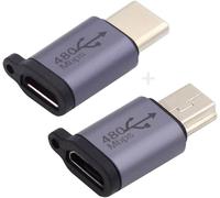 Hamiltion-2 Pcs/Lot 480Mbps Usb2.0 Micro À Mini Usb Type-C Usb-C Femelle À Mâle Adaptateur D'Alimentation Données Réversible Conception Avec Chaîne Trous