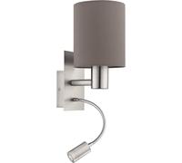 Hamiltion-Applique Murale Led Pasteri, Lampe À 2 Flammes En Textile Marron Anthracite Et Acier Nickel Mat, Lampe De Lecture Led Flexible Avec Interrupteur, E27