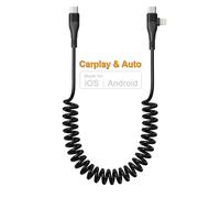 Hamiltion-Cable Usb-C Iphone Spiralé Compatible Android Auto & Apple Carplay[Certifié Mfi], Pd27w/60w Charge Rapide Cable Retractable Court Avec Synchronisation Des Données, Cable Carplay Court Pour