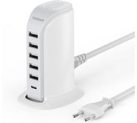 Hamiltion-Chargeur Usb C, Multiprise Usb 40W Avec 6 Ports (5 A Et 1 C), Chargeur Rapide Avec Pd 20W, 6 En 1 Station De Charge Avec Câble 1,5M, Adaptateur Pour Smartphones, Tablettes Etc