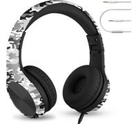 Hamiltion-Connect+ Pro Casque D'École Pour Enfants ¿ Conçu Pour Le Confort Des Enfants, Casque Supra-Auriculaire Pliable Avec Microphone En Ligne, Casque Pour Enfants Pour L'École, Camouflage Neige