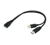 Hamiltion-Cy Câble D'Extension Y Usb 3.0 Femelle Vers Double Usb Mâle Pour Disque Dur Mobile 6,3 Cm Noir