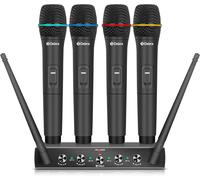 Hamiltion-Debra Audio Pro Système De Microphone Sans Fil Uhf 4 Canaux Avec Micros-Casque-Cravate À Main Sans Fil, Récepteur En Métal, Idéal Pour Les Fêtes D'Égl Karaoké (Avec 4 Ordinateurs De Poche (