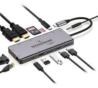 Hamiltion-Hub Usb Type-C 13-En-1, Hdmi 4K Ultra Hd, Ethernet Rj45, Usb 3.0 Et 2.0, Sdxc Micro Sd, Jack Audio 3.5 Mm, Compatible Macbook, Windows, Linux, Gris, Adaptateur 13