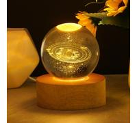 Hamiltion-Lampe Boule De Cristal 3d,Boule De Cristal Veilleuse 3d Système Solaire,Lampe 3d Avec Led Multicolore Base En Bois,Cadeau De Saint-Valentin,Cadeaux D'astronomie Pour Enfants-Plug-In