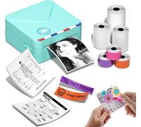 Hamiltion-M02S Imprimante Portable,300Dpi Mini Imprimante De Poche Bluetooth Imprimante Photo Portable Compatible Avec Android Et Ios,Mini Printer Avec 6 Rouleaux De Papier-Vert