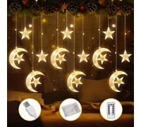 Hamiltion-Rideau Lumineux Étoiles Lune, Guirlande Lumineuse Noël 3.5M 8 Modes Et Fonction Mémoire Batterie/Usb, Fenêtre Lumineux Étoile Pour Fenêtre, Noël, Maison, Chaud