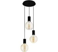 Hamiltion-Suspension Luminaire Pozueta À 3 Lampes, Supports Ampoules Suspendus, Style Vintage Et Industriel, Acier Noir, Pour Salon Et Table À Manger, Douille E27, Ø 34 Cm