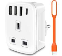 Hamiltion-Travel Adapter Uk To European Plug Adapter With Usb C,Grounded Eu 4 Usb Charger Europe Power Plug Adaptor For Germany France Spain Poland Greece Iceland Turkey Netherlands And More