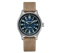 Hamilton Kaki Field Montre automatique en titane pour homme, boîtier en titane de 42 mm, fabriquée en Suisse, cadran bleu, montre bracelet analogique pour homme, étanche à 100 m, cristal saphir