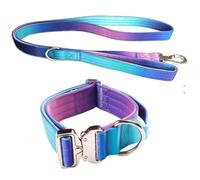Haminway Galaxy Glow Ensemble collier + laisse tactique robuste pour chien avec boucle en métal - Design réfléchissant de couleur dégradée, durable pour grands chiens, dressage et promenade en plein