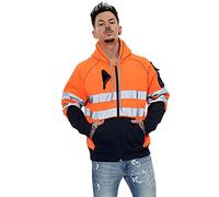 Hamishkane® Homme Veste Haute Visibilité, Sweat Capuche Zippé, Patch de Contraste Pull Over Sweat Polaire Homme, Veste de Travail Chantier
