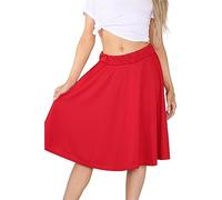 Hamishkane Jupe mi-longue pour femme - Longueur genou - Taille élastique - Jersey - Jupe patineuse évasée, Rouge, 36-38