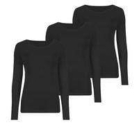 Hamishkane® Lot de 3 t-shirts pour femme, coupe ajustée, col rond, manches longues, hauts élégants pour sorties, hauts d'été extensibles et respirants pour femmes, tenue décontractée, Noir , 36-38