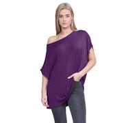 Hamishkane Nouveau Dames Batwing Manche Plaine De Le Épaule Bardot Oversize T-Shirt Mini Top
