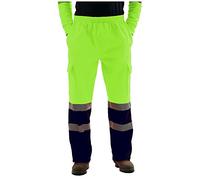 Hamishkane® Pantalon de travail haute visibilité pour homme avec poches latérales, pantalon en polaire haute visibilité pour homme, haute visibilité, taille élastique, Jaune fluo/bleu marine, M