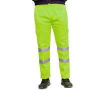 Hamishkane® Pantalon de travail haute visibilité pour homme avec poches latérales, pantalon en polaire haute visibilité pour homme, haute visibilité, taille élastique, jaune fluo, XL