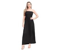 Hamishkane® Robe longue unie pour femme, robe bandeau sans bretelles, robe bustier transparente froncée, robe décontractée pour femme, robe d'été longue pour femme, Noir , 52-54