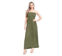 Hamishkane® Robe longue unie pour femme, robe bandeau sans bretelles, robe bustier transparente froncée, robe décontractée pour femme, robe d'été longue pour femme, kaki, 44-46