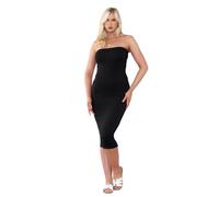 Hamishkane® Robe mi-longue bustier Pencil pour femmes, robe droite sans bretelles à coupe ajustée et extensible pour femmes UK, robe de fête longue sans bretelles d'été, Noir , 36-38